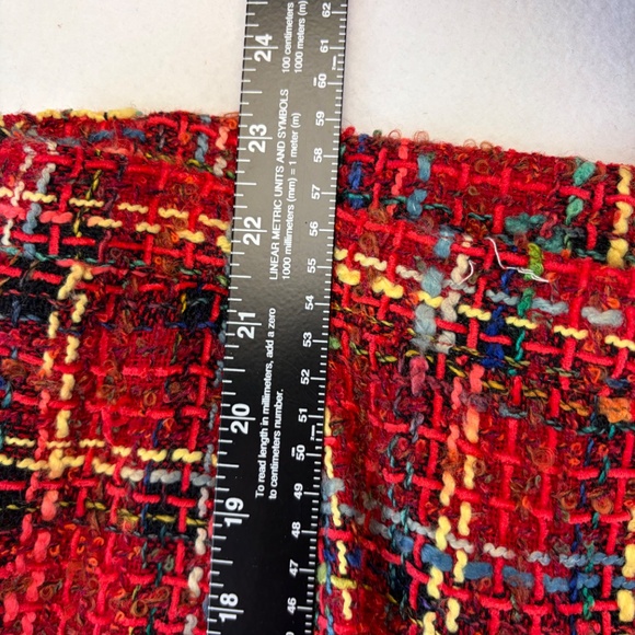 Vintage Women's Skirt Red Boucle Union-Made Wool 10 Plaid Academia Tartan Pencil - Picture 13 of 15